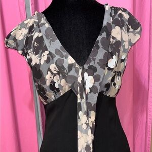 Express Black and Gray Floral V-Neck Dress